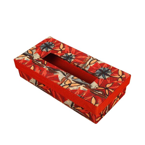 INDHA Flower Print Design Tissue Box | Designer Digital Print| Home Utility | Car Utility | Handmade | Gifting | Orange Flower Print | Dupion Silk Tissue Box | Utility Product