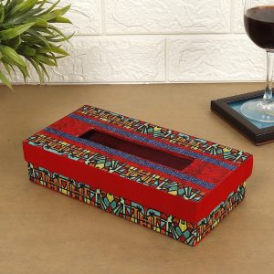 INDHA Multicolor Abstract Art Print Design Tissue Box | Designer Digital Print| Home Utility | Car Utility | Handmade | Gifting | Red Tissue Box | Dupion Silk Tissue Box | Utility Product