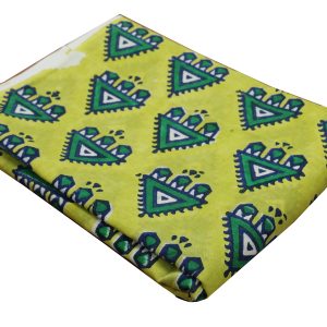 Indha Hand Block Printed Multicolor Temple Design Motif Light Green Cotton Fabric