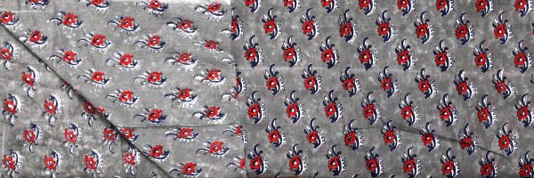 INDHA Hand Block Printed Cotton Fabric |Multicolor Floral Design Motif Grey Cotton Fabric