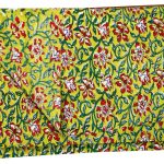 INDHA Hand Block Printed Cotton Fabric | Red And White Floral Design Motif Lemon Green Cotton Fabric