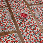 Indha Table Mats And Runner Set | Hand Block Printed Red And Orange Floral Design Motif Cotton Canvas Set 0f 6 Table Mats And 1 Runner | Hand Block Printed Table Mats | Home Utility | Table Placemats | Dining Utility | Gifting | Corporate Gifting | Handcrafted Décor