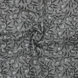 INDHA Hand Block Printed Cotton Fabric Black And White Flower Design Motif Grey Cotton Fabric