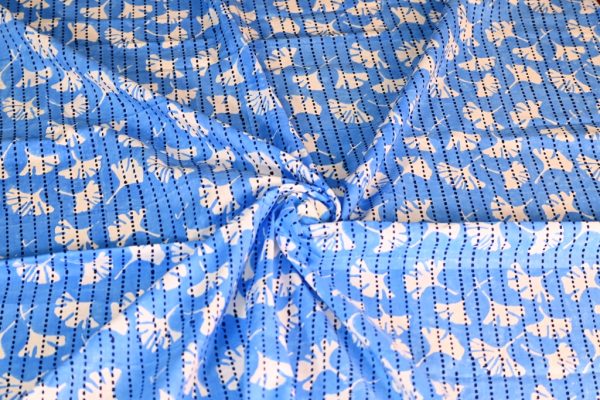 INDHA Hand Block Printed Cotton Fabric White Flower Design Motif Blue Cotton Fabric Hand Block Printed Fabric Home Utility Fashion Utility Gifting Gifts For Him Gifts For Her Home Furnishing Jaipuri Block Print Fabric