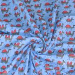 INDHA Hand Block Printed Cotton Fabric | Red And Grey Camel Design Motif Sky Blue Cotton Fabric