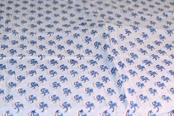 INDHA Hand Block Printed Cotton Fabric Blue And White Floral Design Motif Sky Blue Cotton Fabric Hand Block Printed Fabric Home Utility Fashion Utility Gifting Gifts For Him Gifts For Her Home Furnishing Jaipuri Block Print Fabric