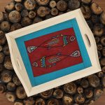 INDHA Handcrafted Wooden Tray Hand Embroidered Multicolor Fish Design