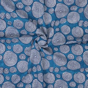 Hand Block Printed Cotton Fabric Navy Blue And White Swirl Design Motif Blue Cotton Fabric