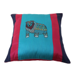 INDHA Cushion Cover Blue, Pink, and Navy Blue Dupion Silk Cushion Cover Hand Embroidered Chain Stitch and Kantha Work Multicolor Jungle Bear Design Hand Embroidered Cushion Cover Throw Cushion Cove