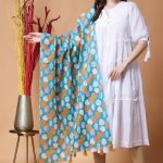 INDHA Stole Blue Cotton Stole Hand Block Printed Multicolor