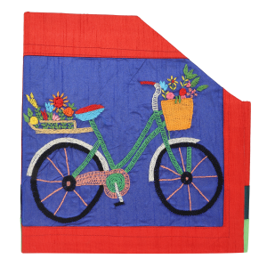 INDHA Handcrafted Magazine Holder Red And Blue Dupion Silk Magazine Holder Hand Embroidered Chain Stitch Work Multicolor Cycle Design Hand Embroidered Magazine Holder Foldable Magazine Holder Home Utility Office Utility Desk Organizer Gifting Corporate Gifting Handmade