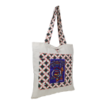 INDHA Tote Bag Handcrafted Tote Bag White Cotton Tote Bag Pink Dupion Silk Hand Embroidered Chain Stitch Work Multicolor Elephant Design