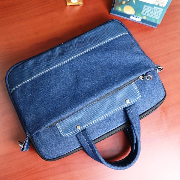 INDHA Blue Denim Laptop Bag | 14 Inch Laptop Bag | Water Resistant Laptop Bag | Corporate Gifting | Gifting | Men And Women Laptop Bag | Laptop Travel Bag | Travel Utility | Office Bag | Eco-Friendly Bag