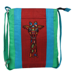 Indha Sling Bag Handcrafted Sling Bag Maroon, Green And Sky Blue Dupion Silk Sling Bag Hand Embroidered Chain Stitch And Kantha Work Multicolor Giraffe Face Design