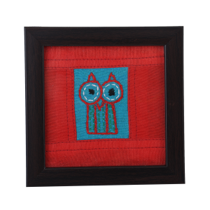 INDHA INDHA GLASS COASTER SMALL OWL EMBROIDERY SKY BLUE AND MAROON COLOUR 2GLASS COASTER