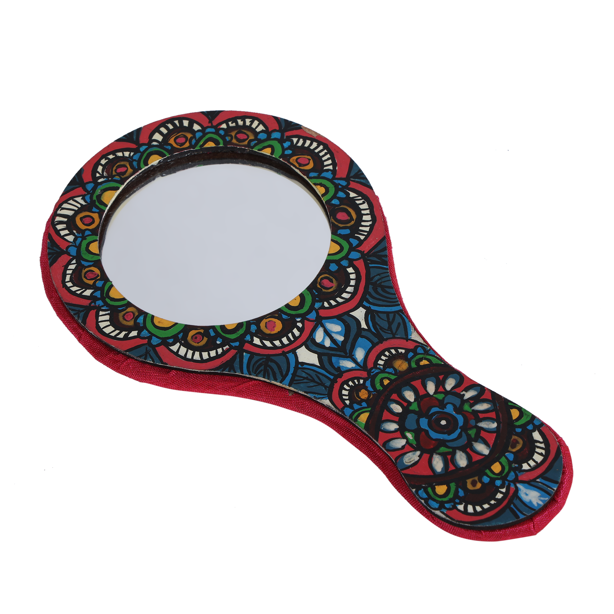Indha Handcrafted Round Hand Held Mirror |Hand Block Printed Hand | Makeup  |Travelling |Salon Mirror | Decorative Mirror |Wedding Gift - Curated online  shop for handcrafted products made in India by women artisans