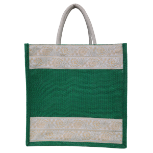 Jute Lunch Bag Green WIth Lace