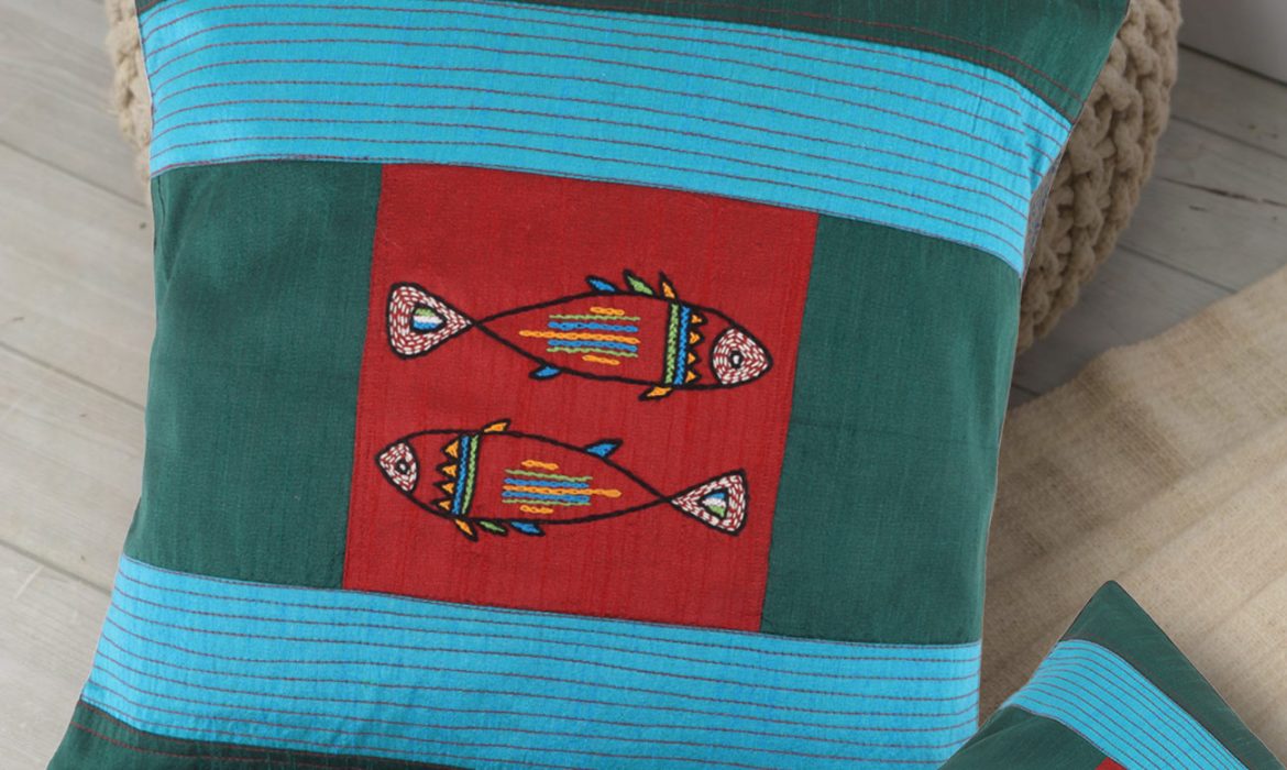 Embroidered Cushion Covers Fishes-Embroidery