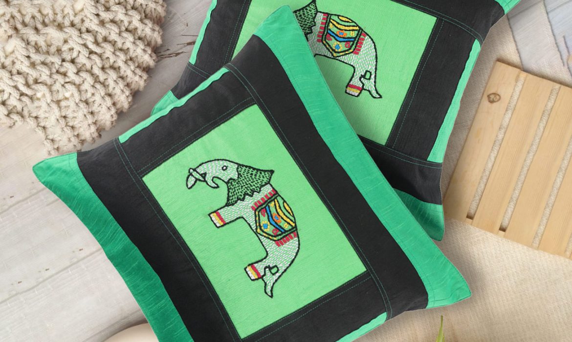 Embroidered Cushion Covers Elephant-Embroidery
