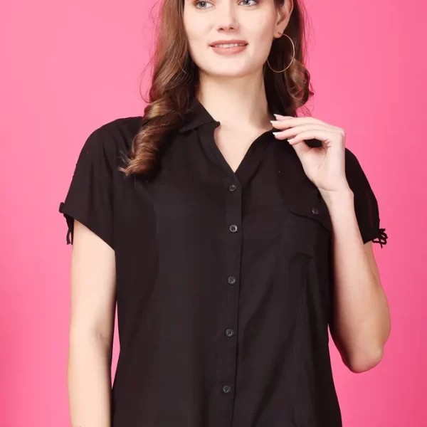Indha Black Rayon Casual Shirt Collar 1/4th Sleeves Formal Wear Shirt For Women’s-XL