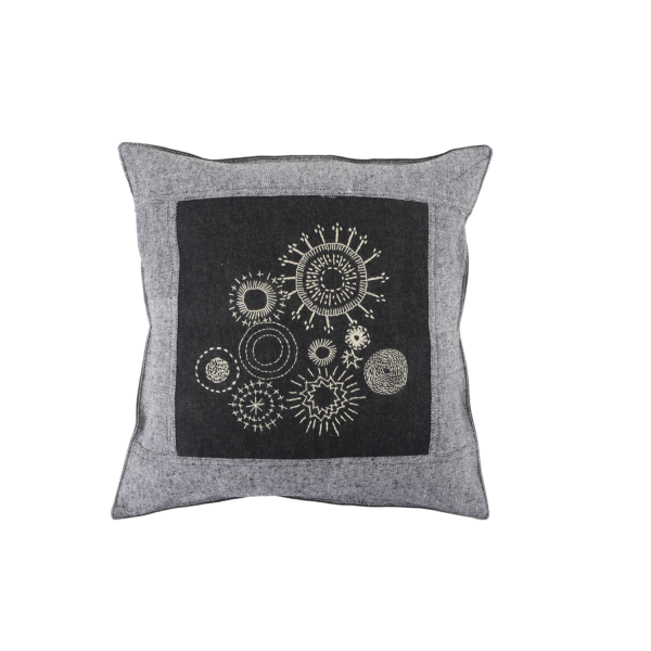 Indha Hand Embroidered Cushion Cover Mandala Art Embroidery | Black Denim Cushion Cover |  Corporate Gifting | Home Furnishing | Home Improvement | Home Decor | Set of 2,16×16 Inches Cushion Covers