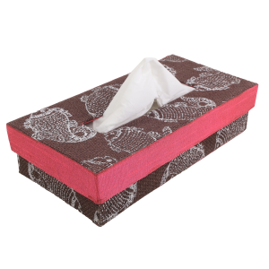 INDHA Tissue Box Jute Block Printed  | Designer Hand Block Printed Tissue Box | Block Printed Design Tissue Box | Home Utility | Car Utility | Handmade | Gifting | Brown Tissue Box | Utility Product | Handcrafted Tissue Box