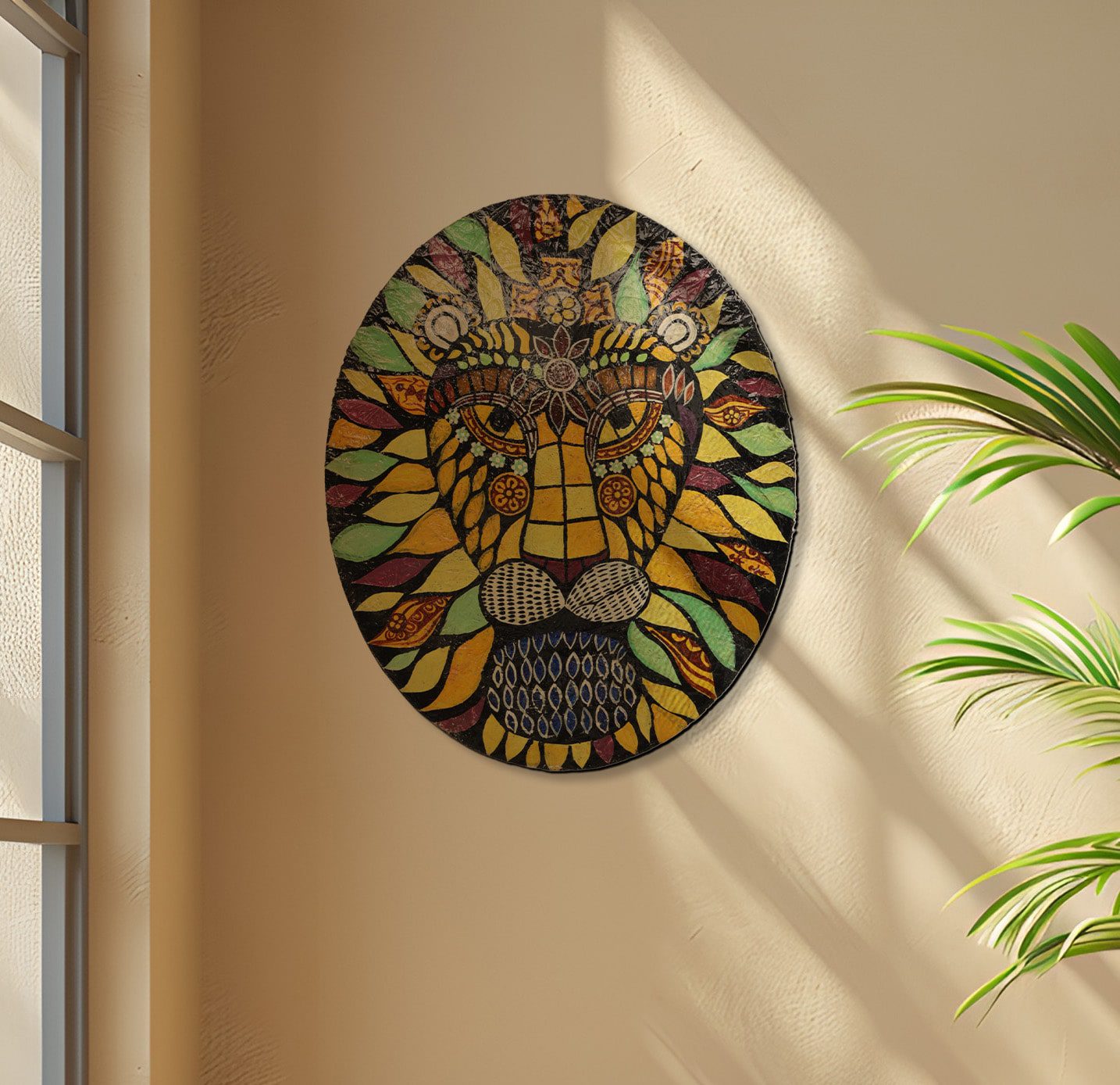 Shop INDHA Wooden Painted Lion Face Wall artwork