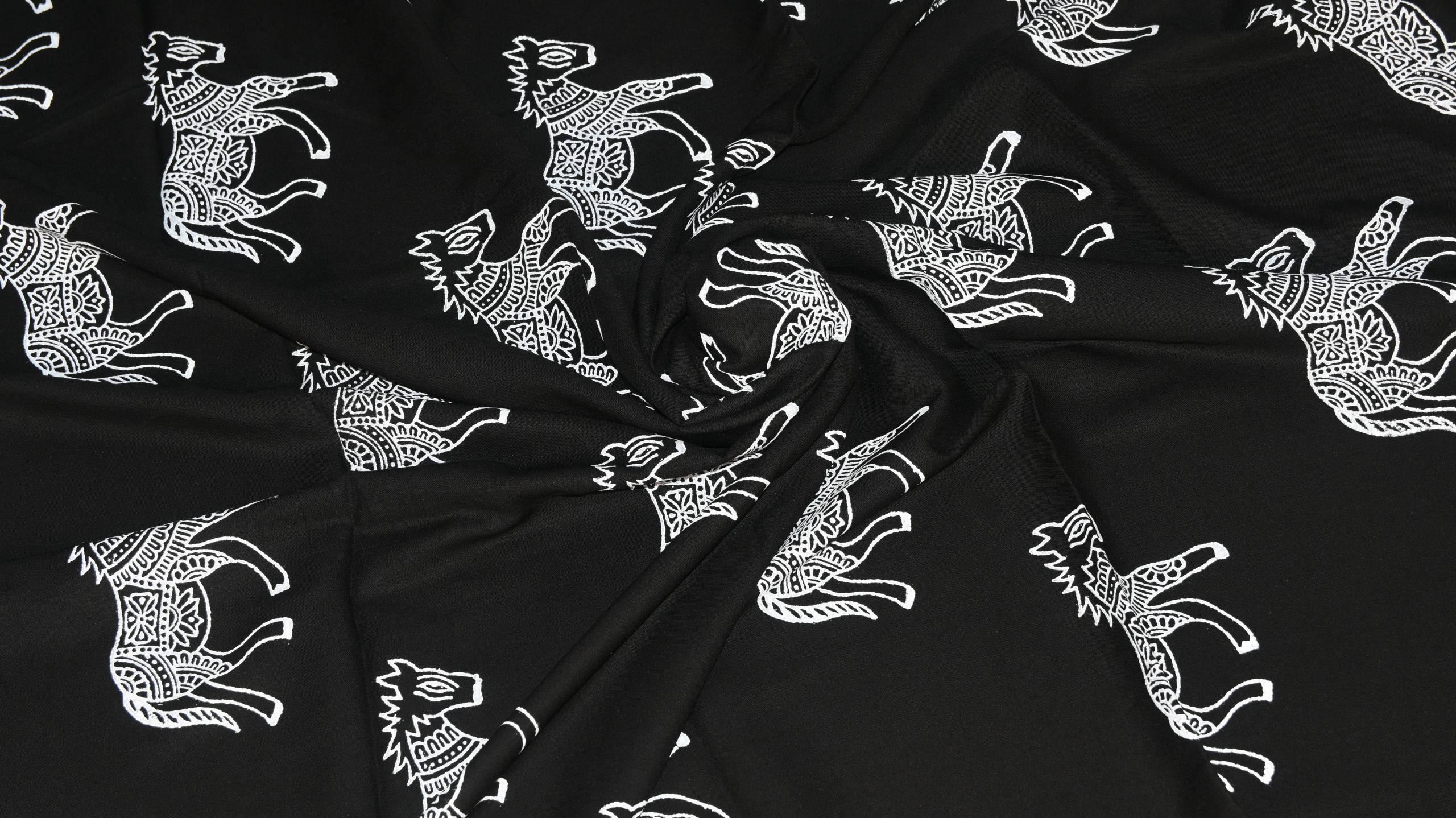 Hand Block Printed Jaipuri Cotton Fabric Black