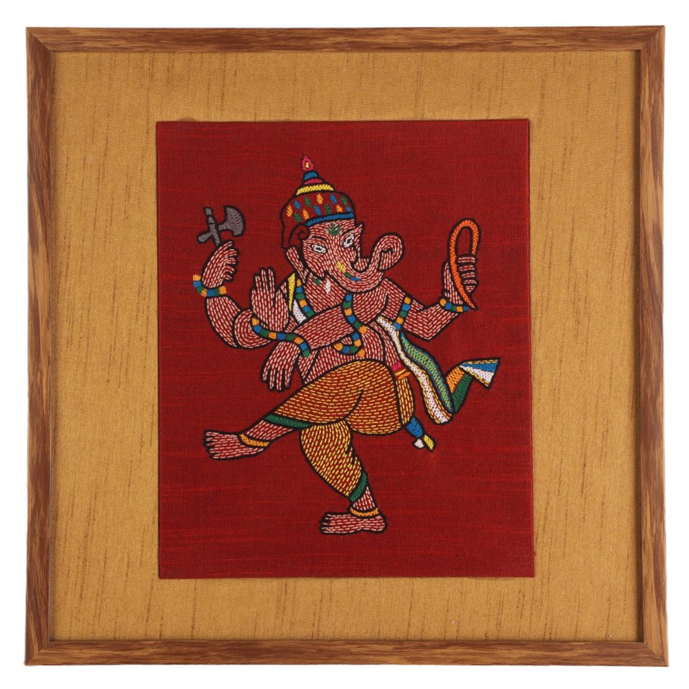 INDHA Wooden Wall Decor Gift Ganesh Embroidery