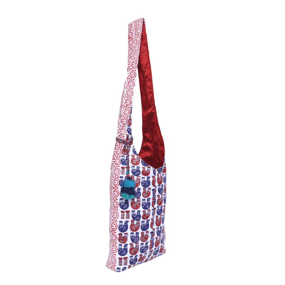 Block Printed Cotton Jhola Bag with Spacious Design