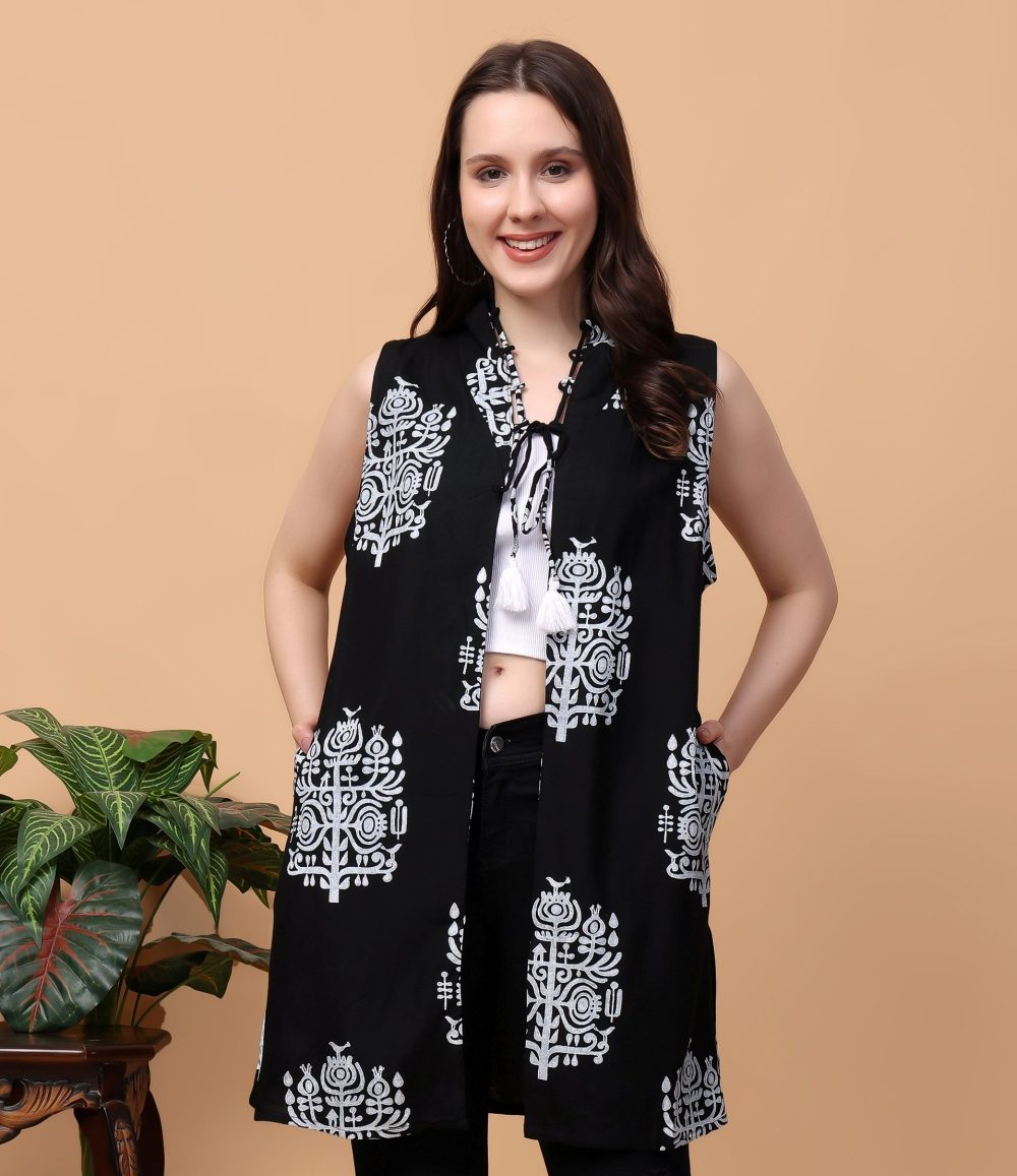 Indha Block Printed Open-front Shrug Jacket for Girls/Women