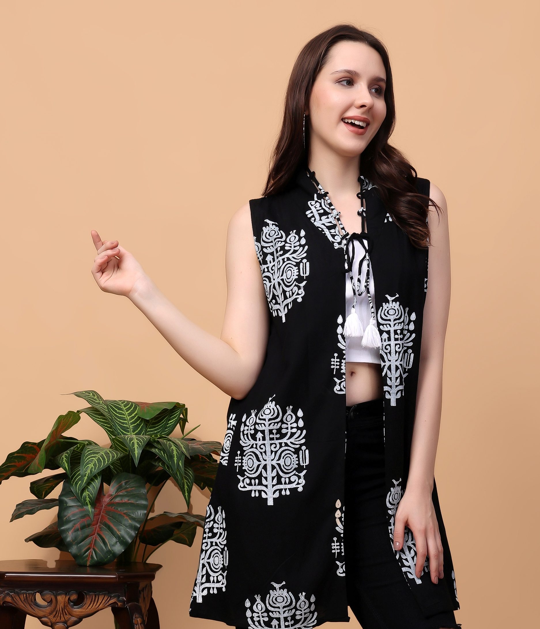 Block Printed Open-front Shrug Jacket