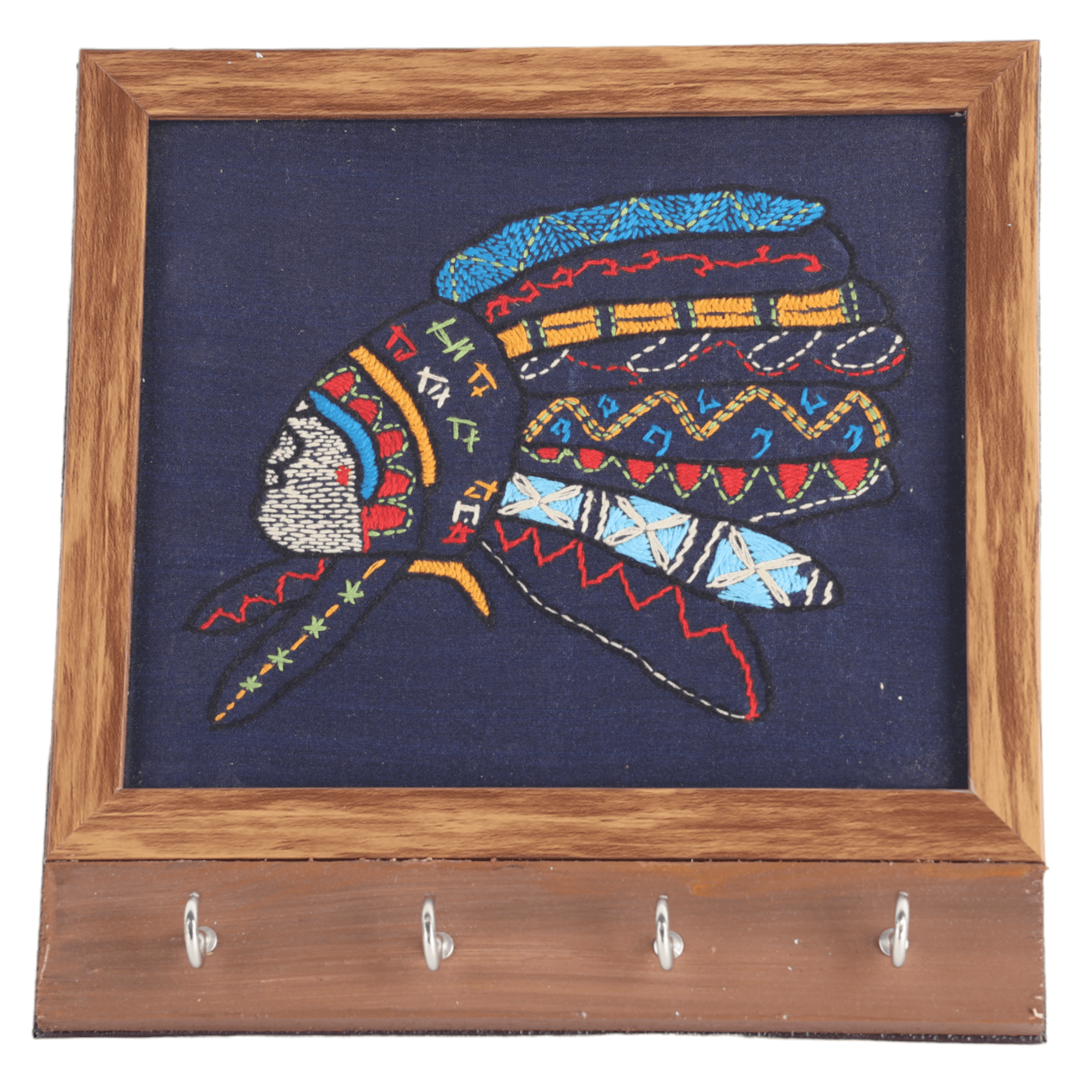 Unique Wooden Key Hanger for wall with Red India Embroidery